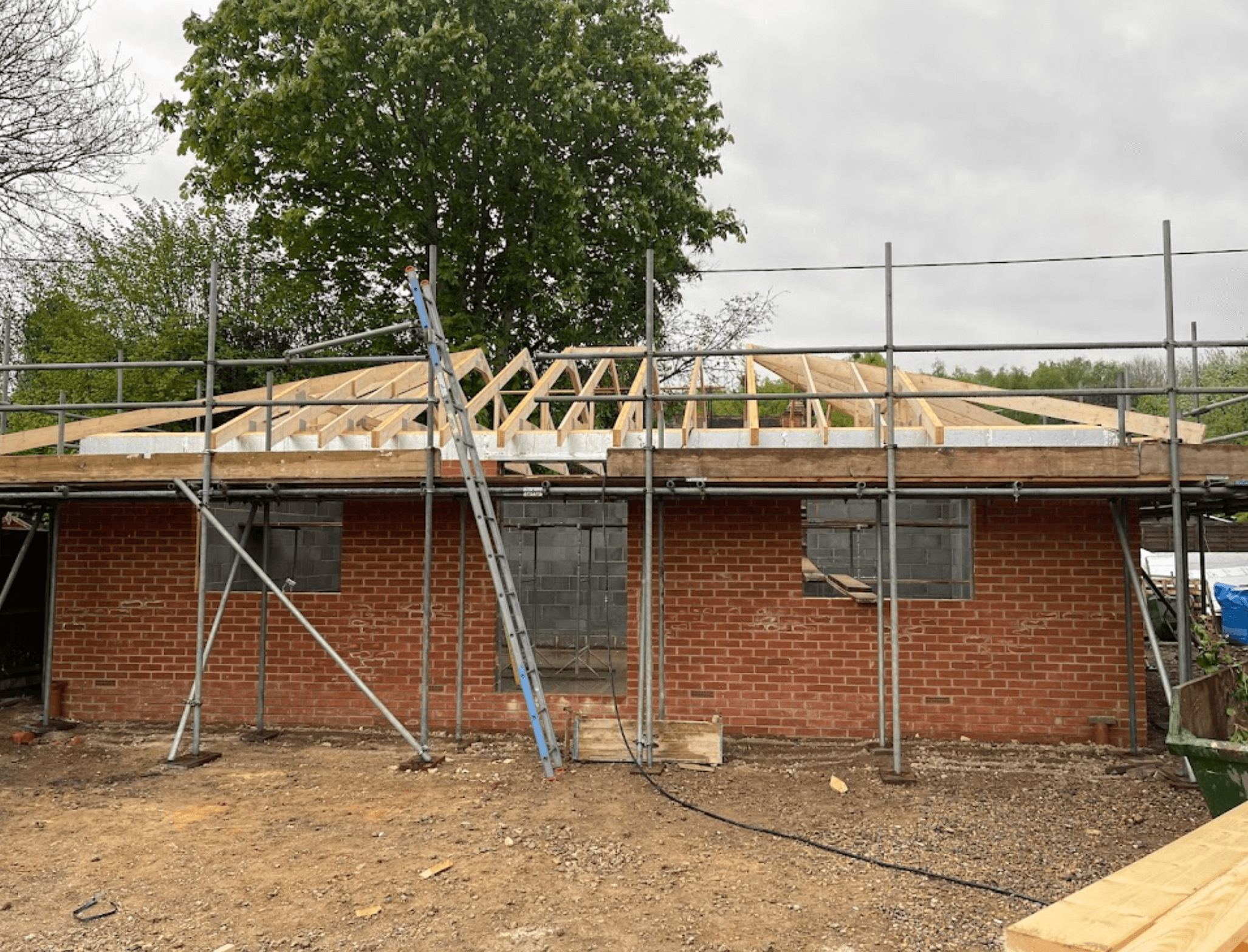 attic trusses installed on a garage