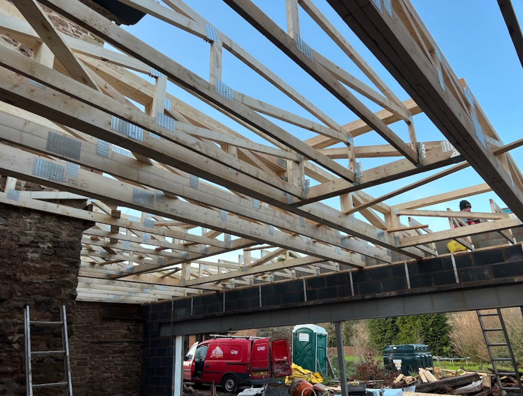 floor trusses installed on an extension to a home