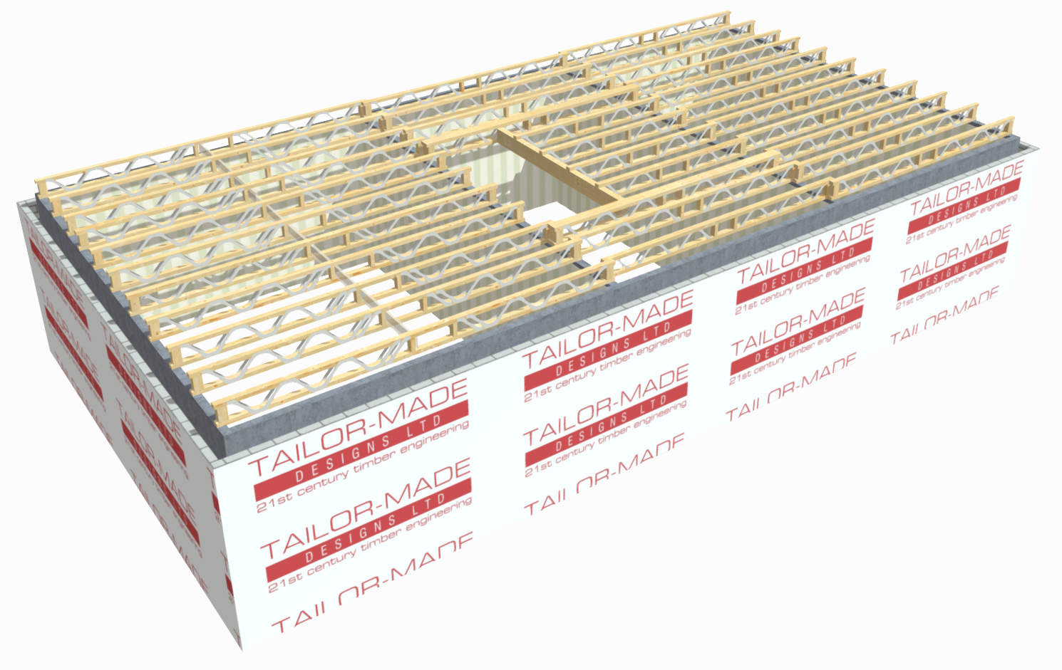 a 3D render of a home with posi-joists installed