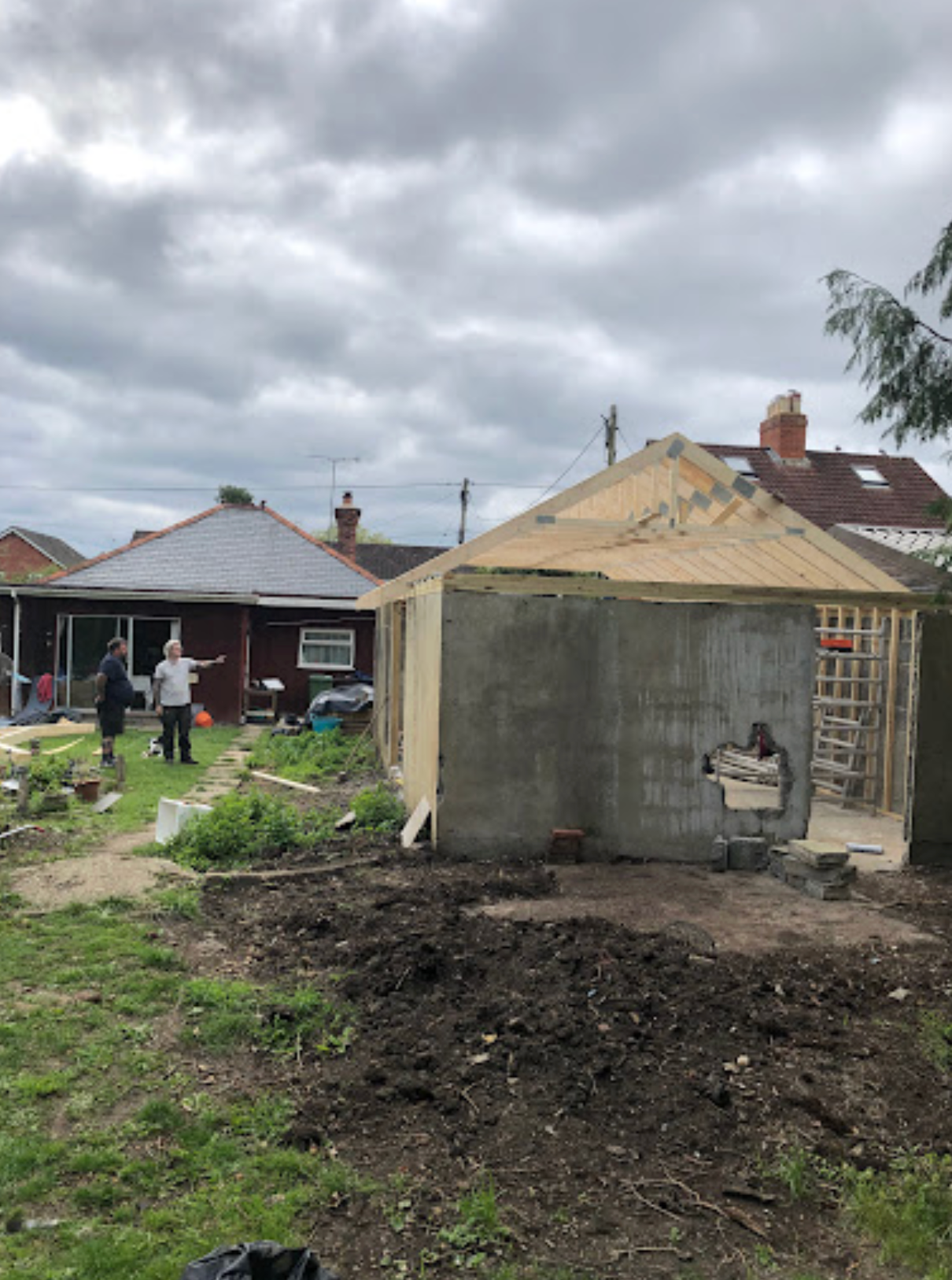 raised tie trusses installed on a garage